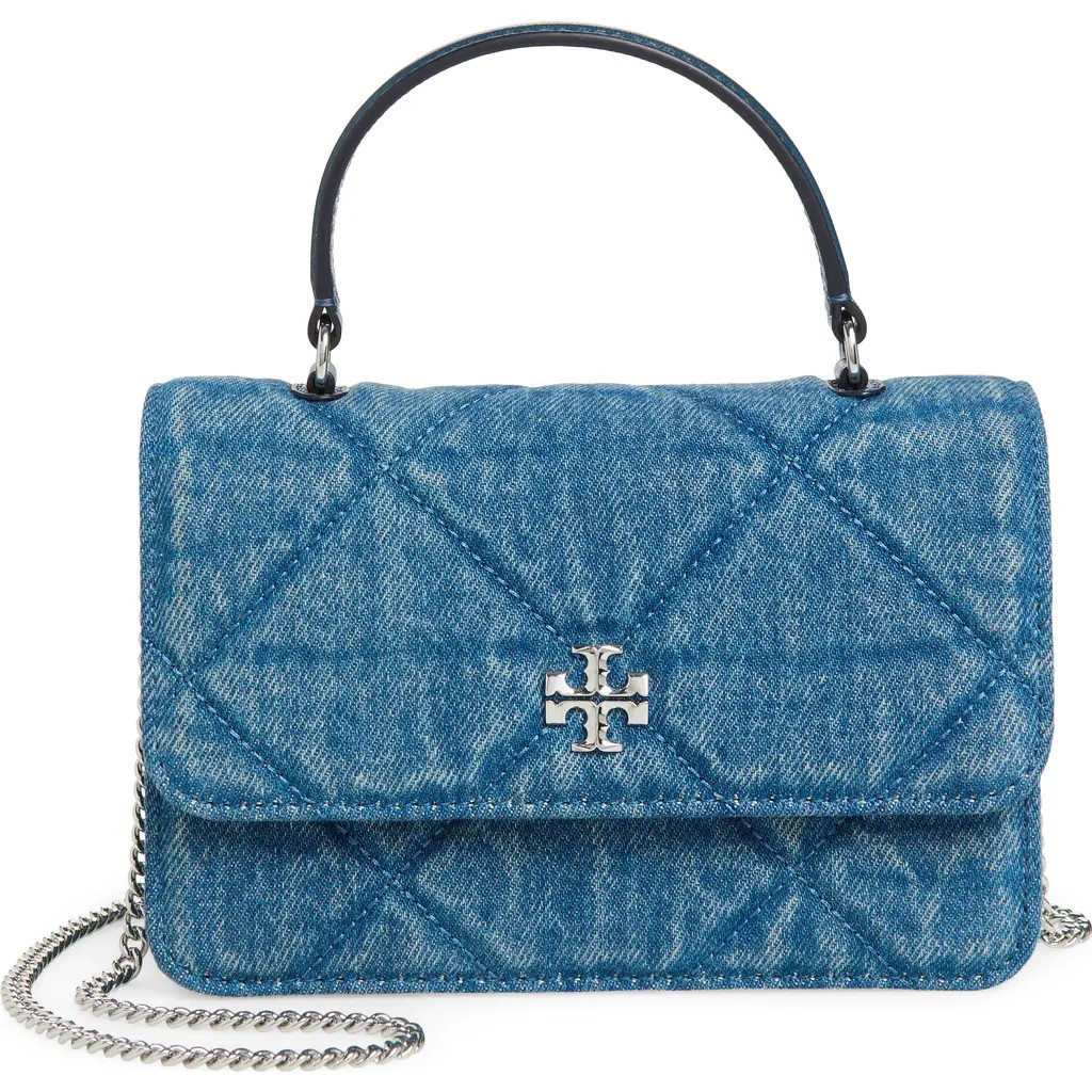Tory Burch Mini Kira Diamond Quilted Denim Tote in Blue at Nordstrom | Nordstrom