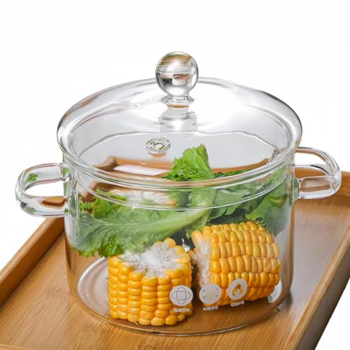 Glass Simmer Pot with Lid, Clear Glass Saucepan, Heat-Resistant Borosilicate Glass Stovetop Pot for Stove Potpourri, Saucepan Pot FIts for Cooking, Soup, Milk, Tea and Baby Food (1.35L/45OZ) | Amazon (US)