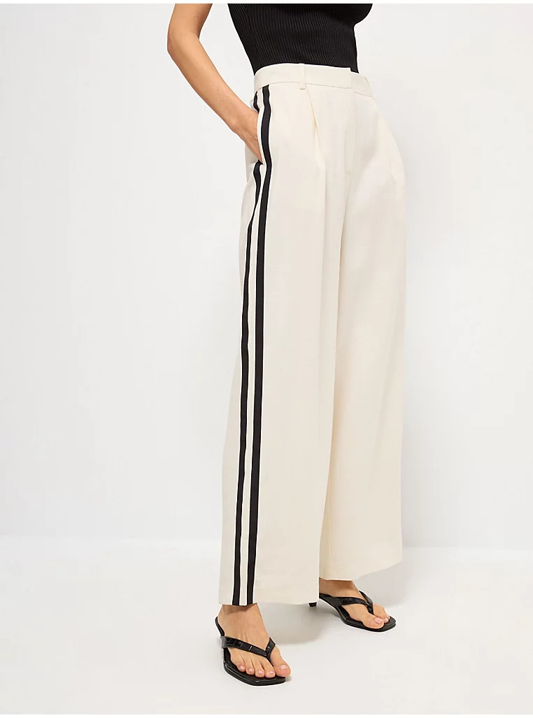 Cream Side Stripe Wide Leg Trousers | George
