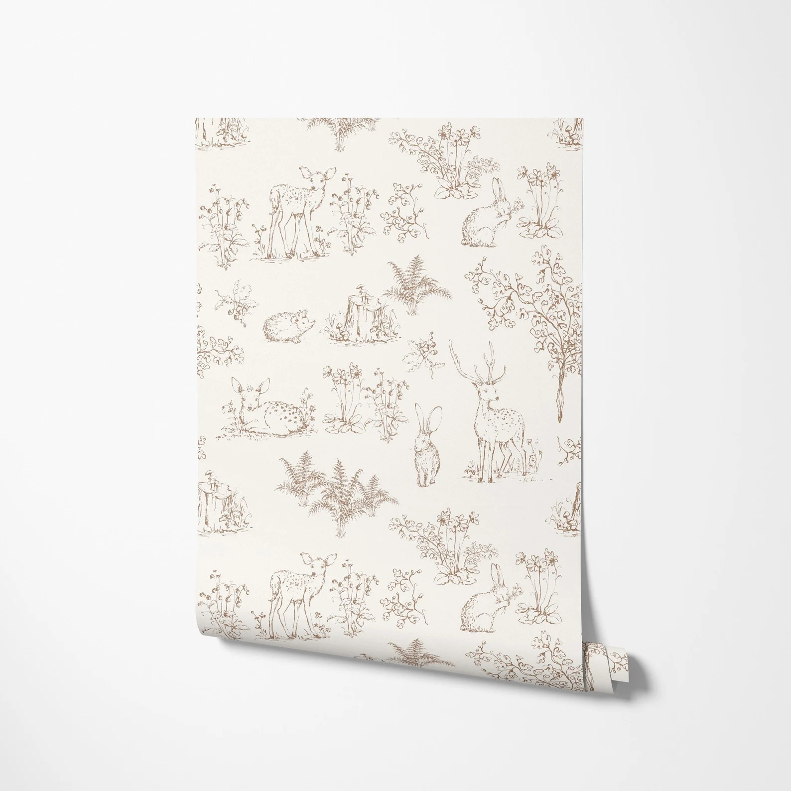 Sketch Woodland Forest Wallpaper, Dainty Toile Animal Print, Girl Nursery, Neutral Peel and Stick... | Etsy (US)