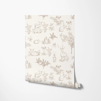 Sketch Woodland Forest Wallpaper, Dainty Toile Animal Print, Girl Nursery, Neutral Peel and Stick...