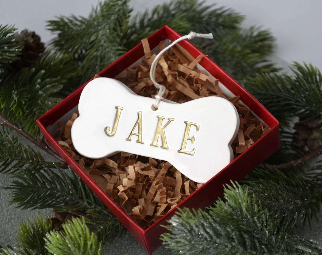 Personalized Dog Christmas Ornament W/ Name, Dog Ornament, Dog Bone Ornament, Christmas Pet Ornam... | Etsy (US)