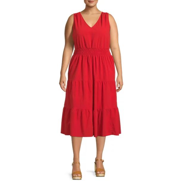 The Get Women's Plus Size Sleeveless V-Neck Midi Dress - Walmart.com | Walmart (US)