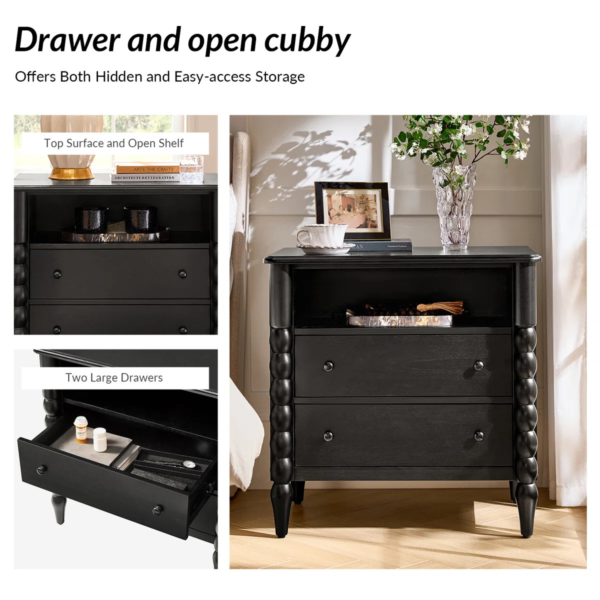 Arifah Transitional 28"W 2-Drawer Spindle-Style Solid Wood Columns End Table with Integrated Powe... | Wayfair North America