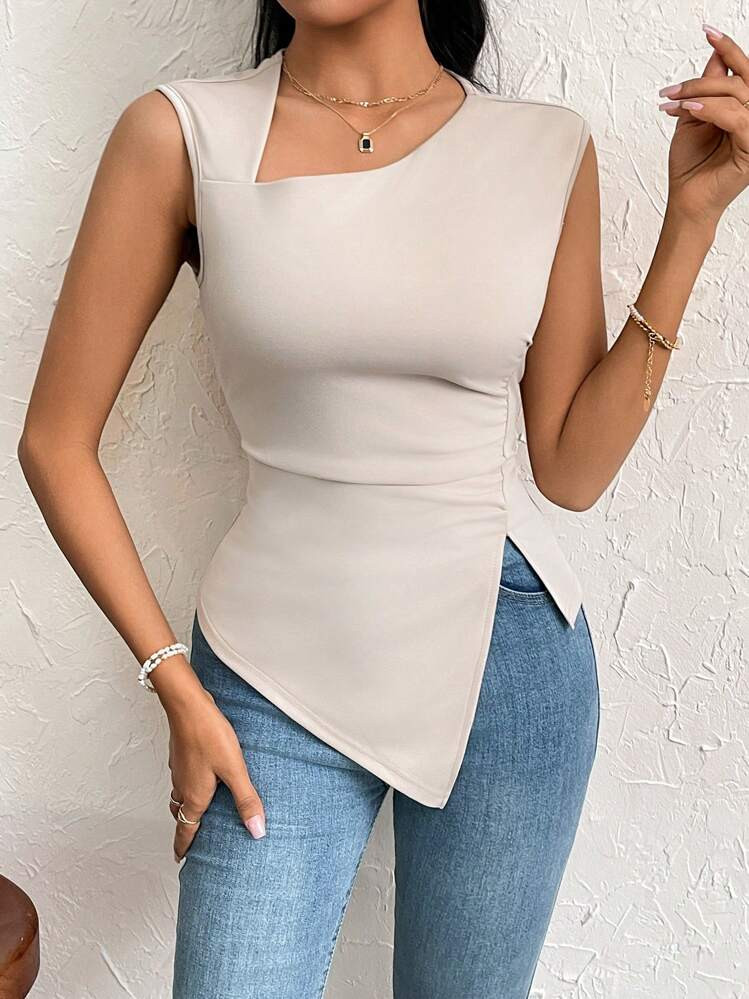 Firerie Women Summer Daily Simple And Elegant Holiday Gathering Street Solid Color Shrink Waist Slim Fit T-Shirt,Graduation,Teacher Outfits For Women,Back To School | SHEIN