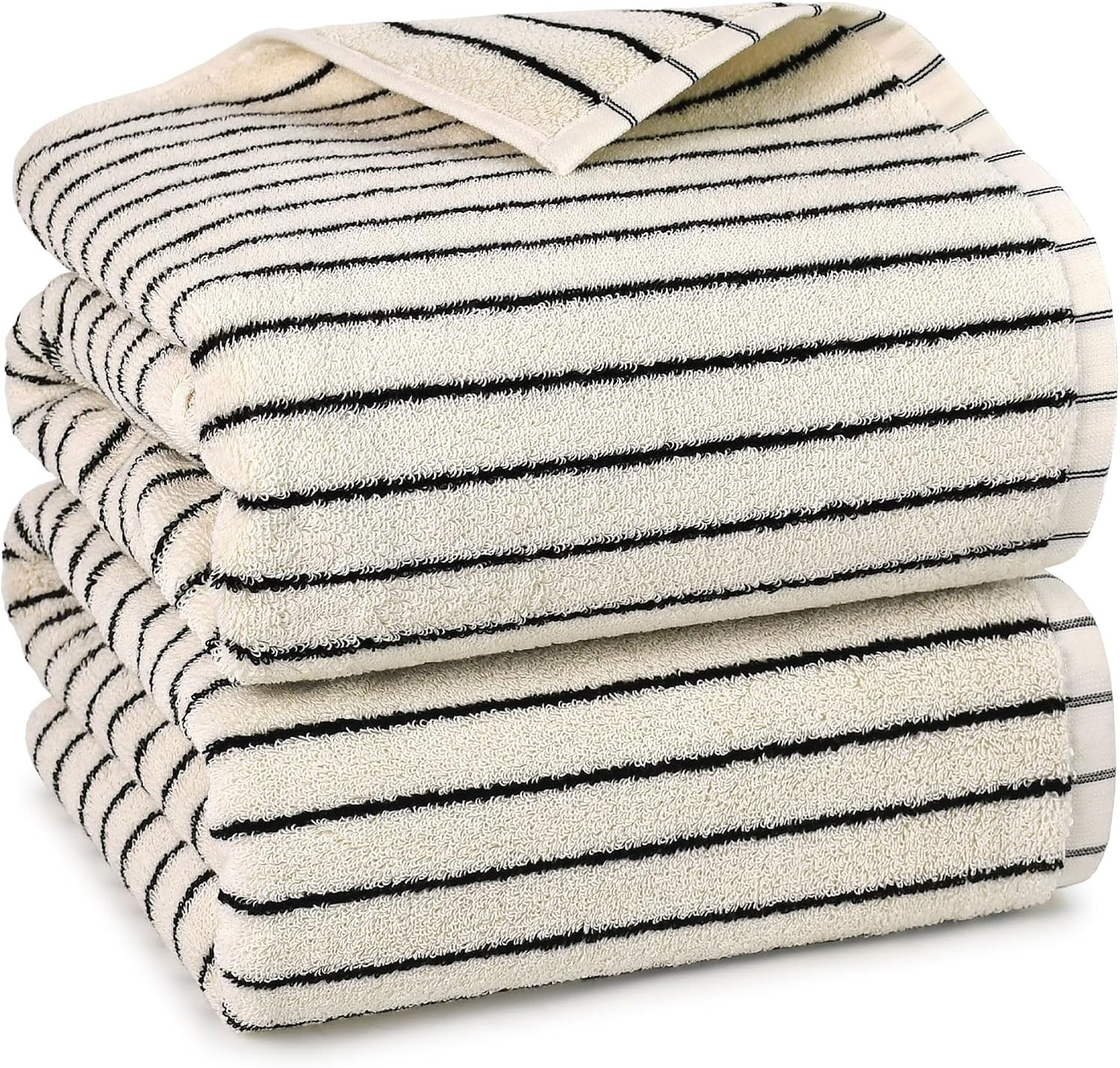 Black and Ivory Striped Bath Towels Set of 2, Lighter & Quick Dry Towels | Amazon (US)