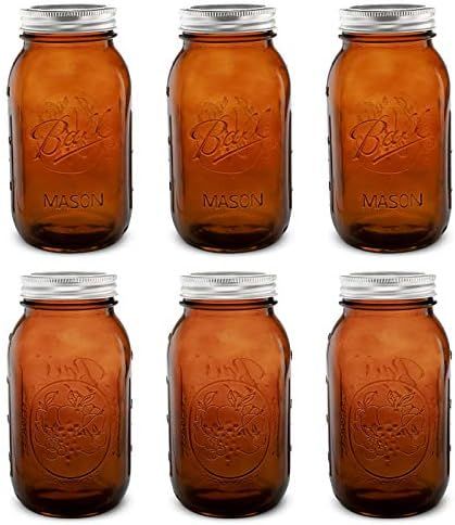 Amazon.com: Tebery 6 Pack Ball Amber Quart Mason Jars, 32oz Canning Glass Jars with Regular Mouth... | Amazon (US)