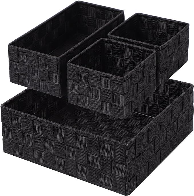 Woven Storage Baskets for Organizing, Posprica Small Black Baskets Cube Bin Container Tote Organi... | Amazon (US)