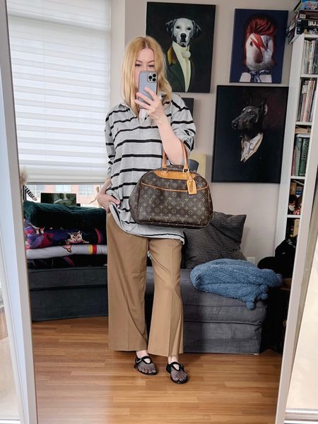 A little tomboyish today with a vintage Ralph Lauren polo, some Aritzia trousers that I sized up in to give a more slouchy look (I want to buy these trousers in grey too), and then a touch of feminine with the flats. 
It’s also humid out so I may regret this.
Shirt and bag are vintage. 
•
#springlook  #torontostylist #StyleOver40  #secondhandFind #fashionstylist #slowfashion #skirtseason #adidassl72 #FashionOver40  #MumStyle #genX #genXStyle #shopSecondhand #genXInfluencer #genXblogger #secondhandDesigner #Over40Style #40PlusStyle #Stylish40


#LTKStyleTip #LTKFindsUnder100 #LTKOver40