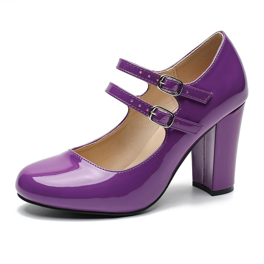 Women's Mary Jane Dress Shoes Double Strap Closed Round Toe Block High Heel Pumps | Amazon (US)