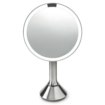simplehuman 8" Round Sensor Makeup Mirror with Touch-Control Dual Light Settings, 5x Magnification, Rechargeable and Cordless, Brushed Stainless Steel | Walmart (US)