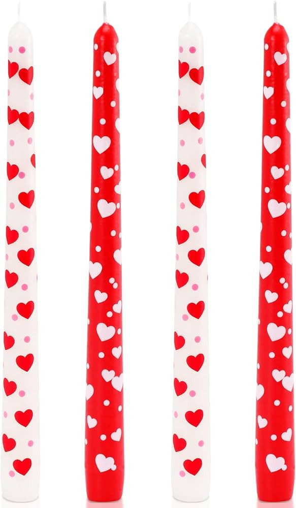 Valentine's Day Taper Candles 10 Inch Tall Set of 4 Unscented Red Heart Candlesticks Unique Valen... | Amazon (US)