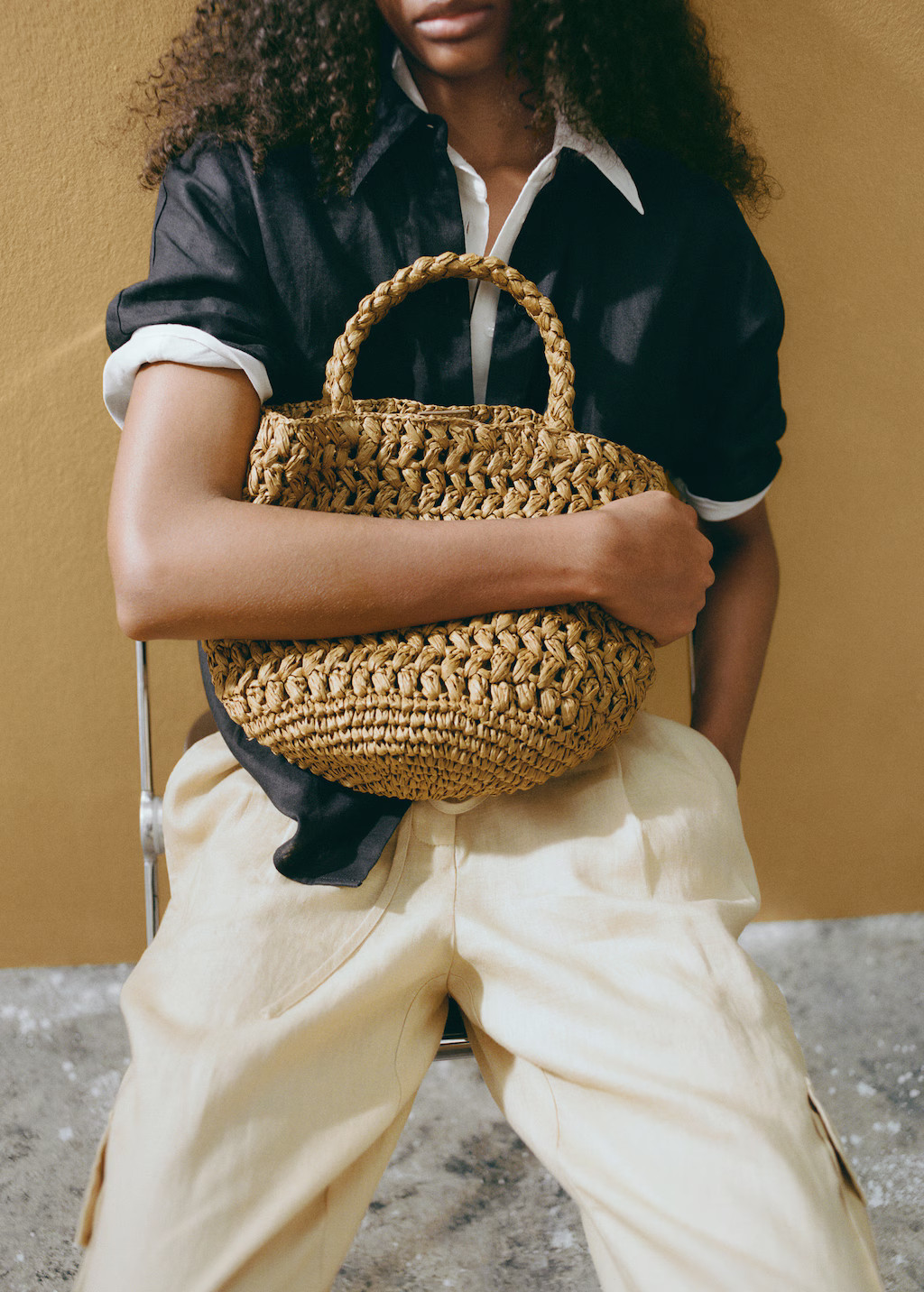 Natural-fiber double-handle bucket bag - Women | MANGO USA | Mango (US/MX/AU)
