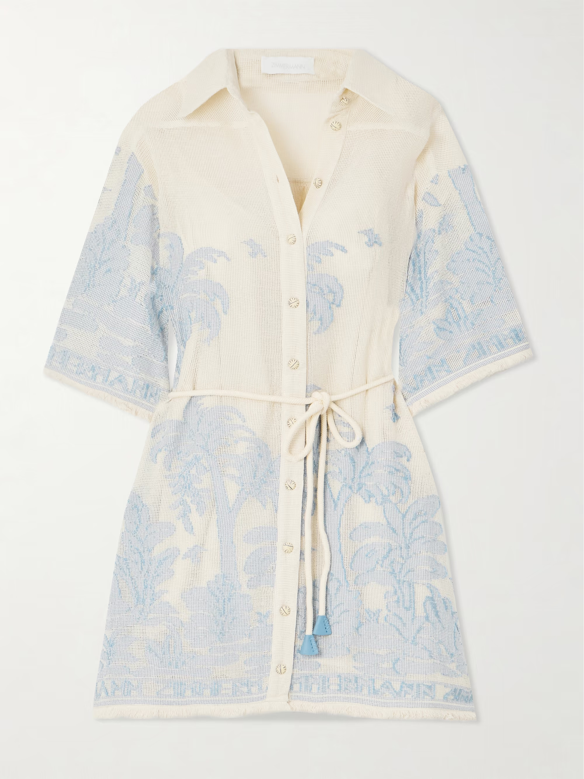 Ottie frayed belted embroidered open-knit cotton mini dress | NET-A-PORTER APAC