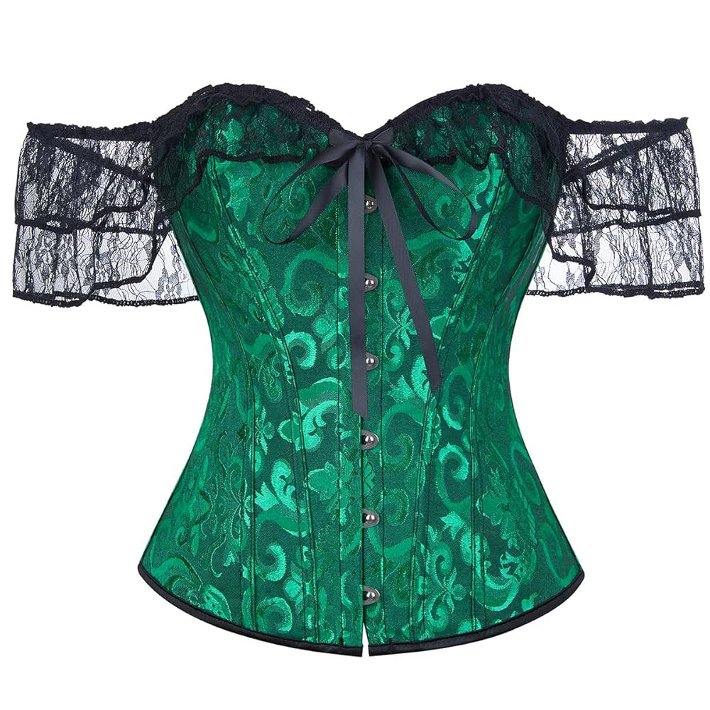 SHYMMUO Women Corset Top with Lace Sleeve Sexy Bustier Lingerie Waist Cincher Costume Tops | Amazon (US)
