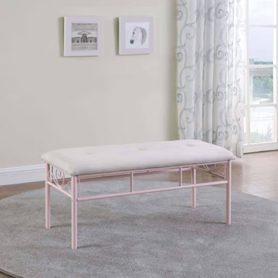 Coaster Massi Traditional Tufted Upholstered Bench White/Powder Pink | Target