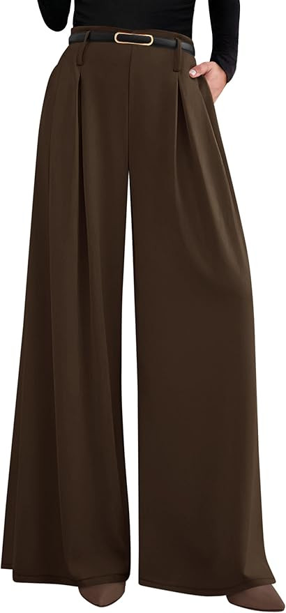PRETTYGARDEN Womens Fall Wide Leg Trousers 2025 High Elastic Waist Loose Pleated Long Flowy Palaz... | Amazon (US)