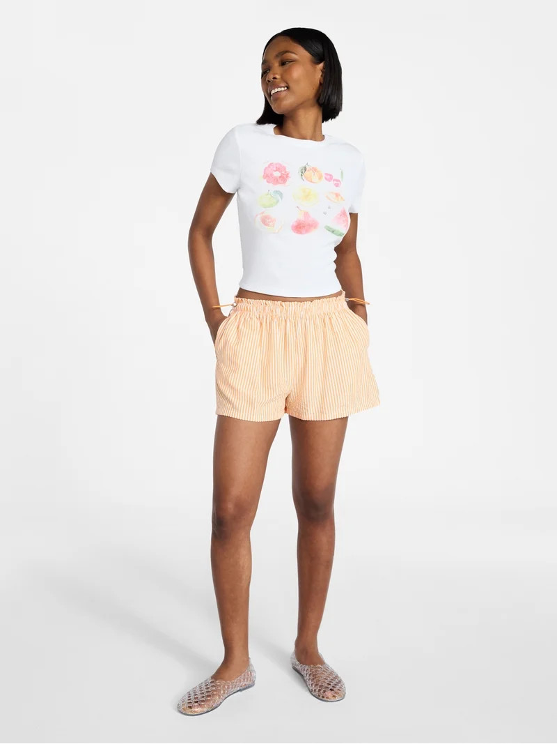 No Boundaries Striped Seersucker Bungee Shorts, 2" Inseam, Women's XXS-XXL | Walmart (US)