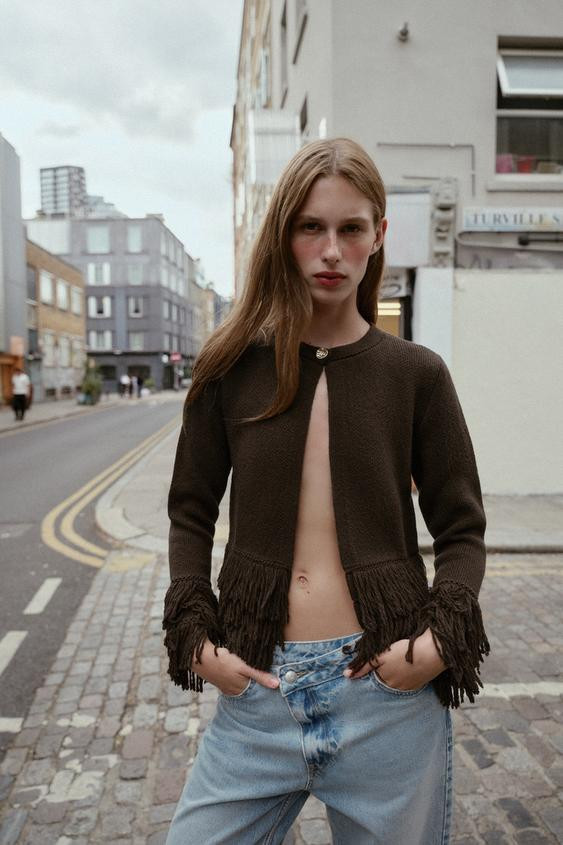 FRINGED BUTTON KNIT CARDIGAN | Zara US