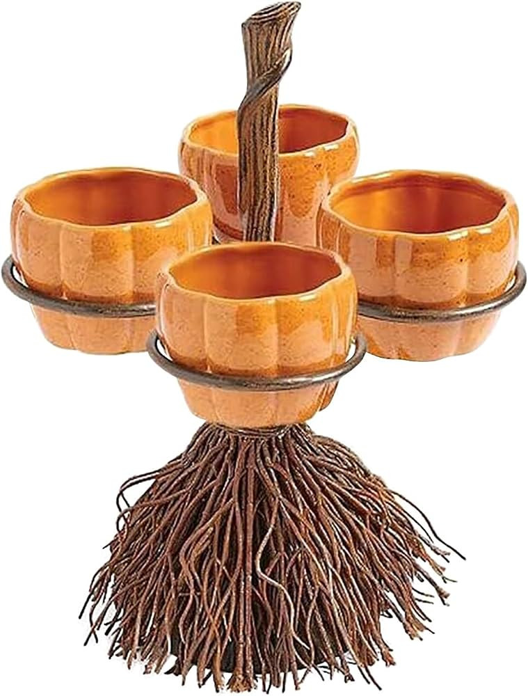 Lekgymr Cute Halloween Resin Pumpkin Bowls on Broom for Serving Fruit Salad Snacks Halloween Party S | Amazon (US)
