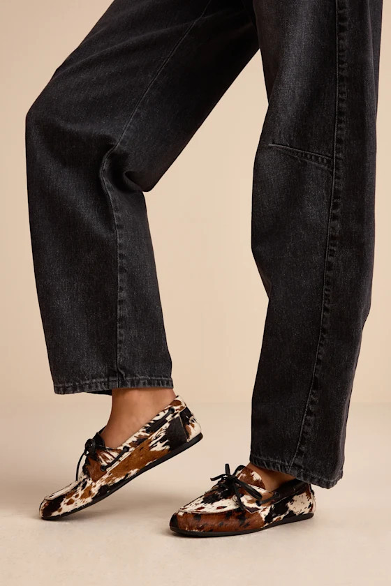 Sag Cow Print Calf Hair Leather Lace-Up Loafers | Lulus