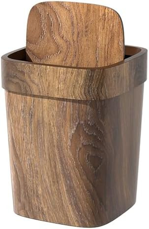 12/15L Walnut Brown Wood Grain Bathroom Garbage Can with Swing Top Lid,Trash Can with Lid,Rotatin... | Amazon (US)