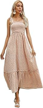 Floerns Women's Summer Boho Floral Print Tie Strap A Line Long Maxi Dress | Amazon (US)