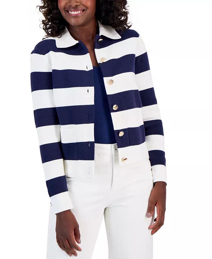 Charter Club Women's Paris-Stripe Sweater Blazer, Created for Macy's & Reviews - Sweaters - Women... | Macys (US)