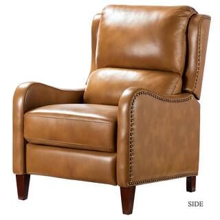 Hyde Camel Nailhead Genuine Cigar Leather Recliner | The Home Depot