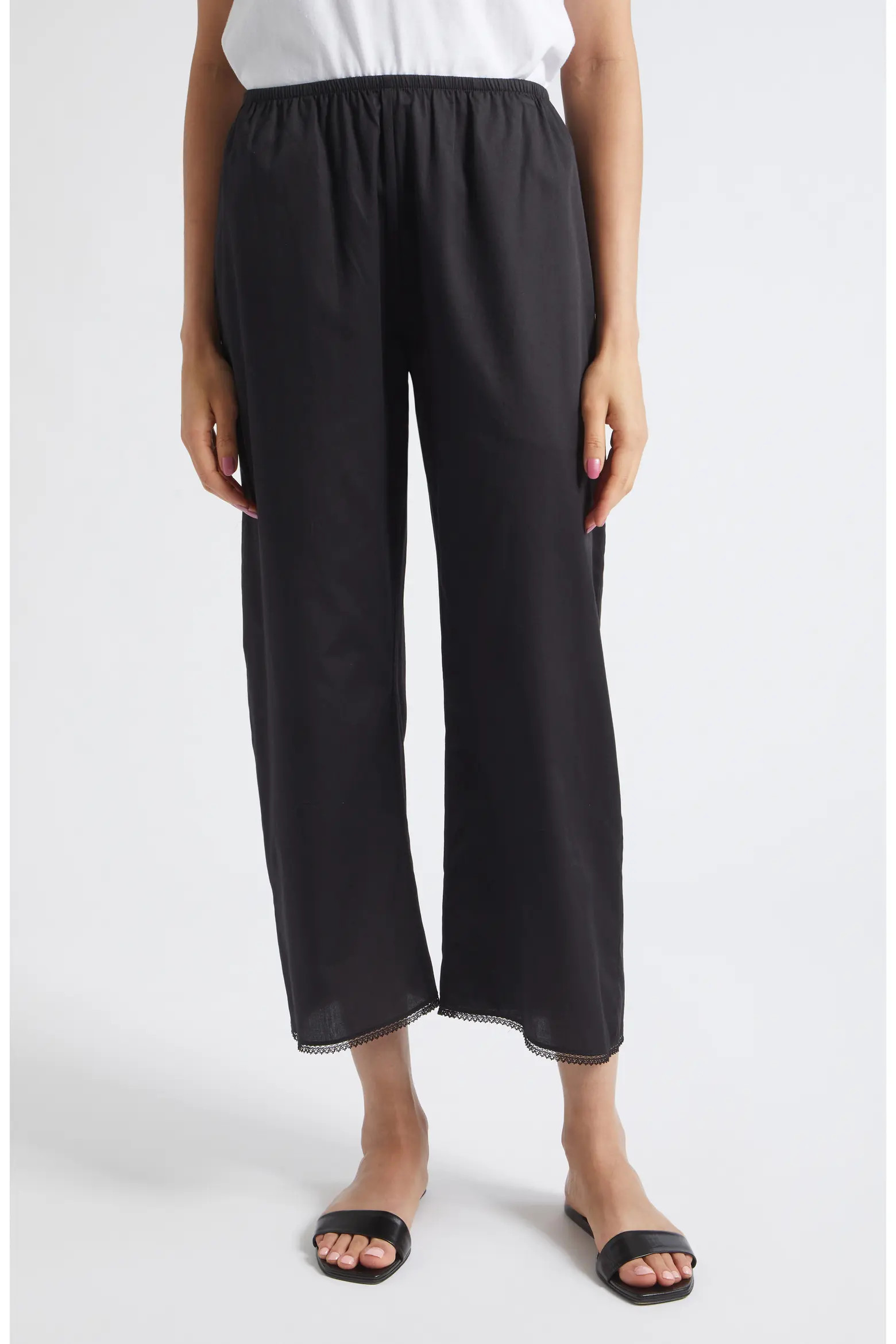 LESET Yoko Lace Hem Crop Cotton Pants (Women) | Nordstrom | Nordstrom