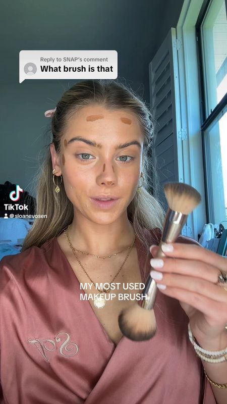 This is my most used makeup brush in my makeup bag and I cannot do my makeup without it it is the dibs beauty duo no 15 brush. Has a duo end one for powder one for cream makeup  

#LTKVideo #LTKbeauty #LTKfindsunder50