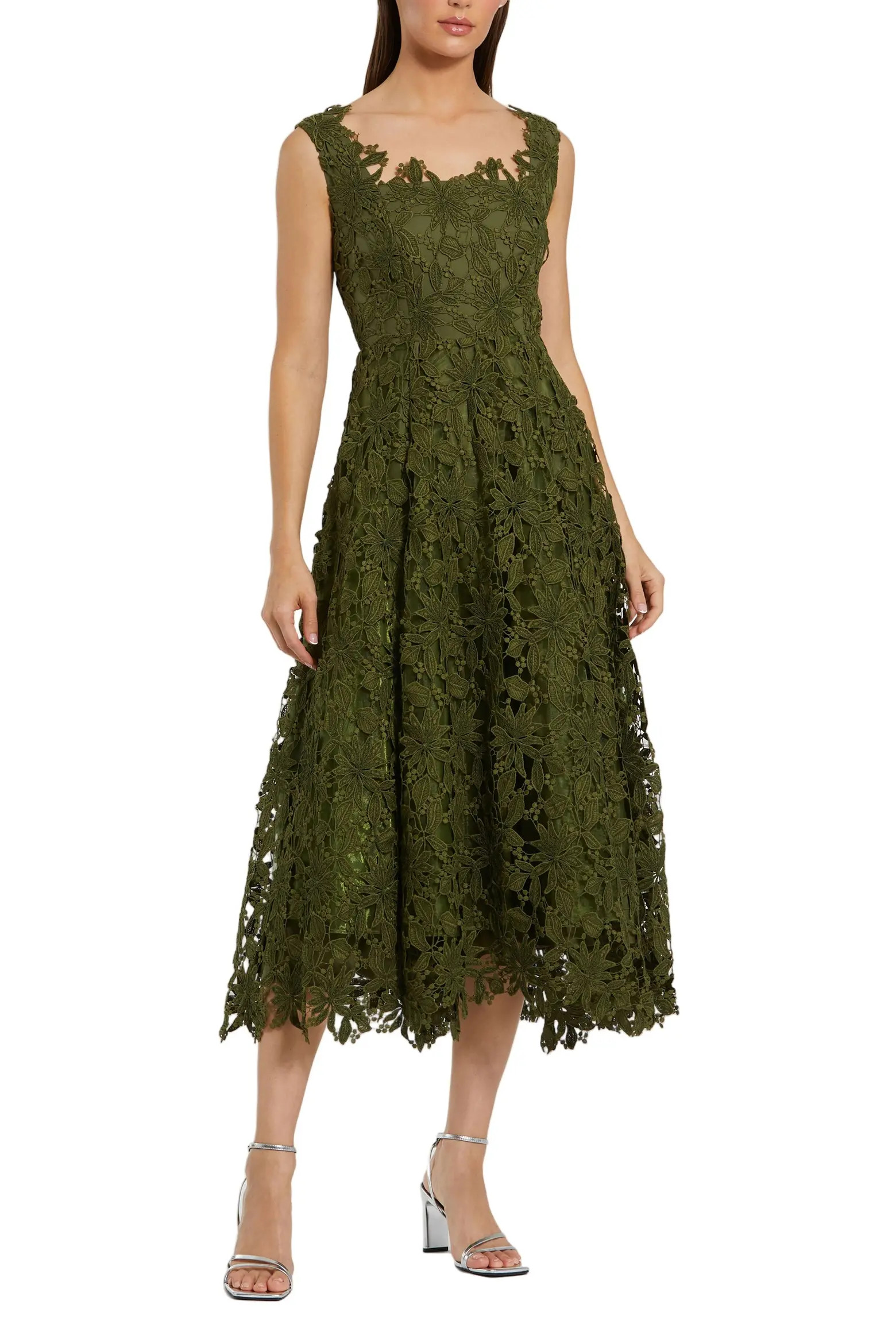 Mac Duggal Sleeveless Square Neck Lace A-Line Midi Dress (Women) | Nordstrom | Nordstrom
