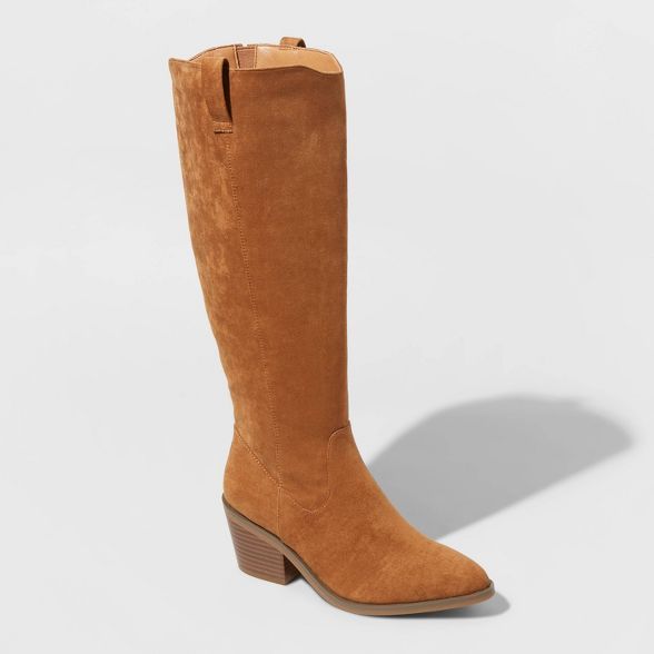 Women's Barb Microsuede Tall Western Boots - Universal Thread™ Cognac | Target