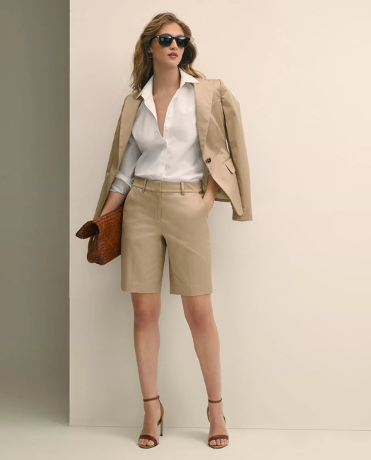 Brooks Brothers Women's Cotton Blend Twill Bermuda Shorts | Dark Beige | Size 00 | Brooks Brothers
