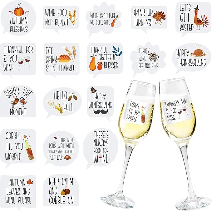 36 Pieces Wine Glass Static Cling Sticker Thanksgiving Reusable Funny Wine Sticker Reusable Wine ... | Amazon (US)