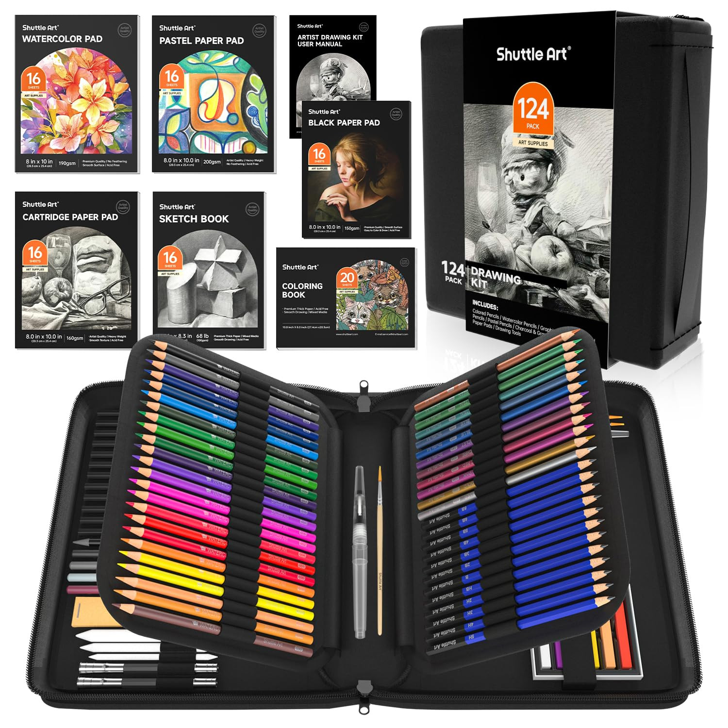 Shuttle Art 124 PCS Drawing Kit, Professional Drawing Supplies with Sketch, Charcoal, Colored, Gr... | Amazon (US)