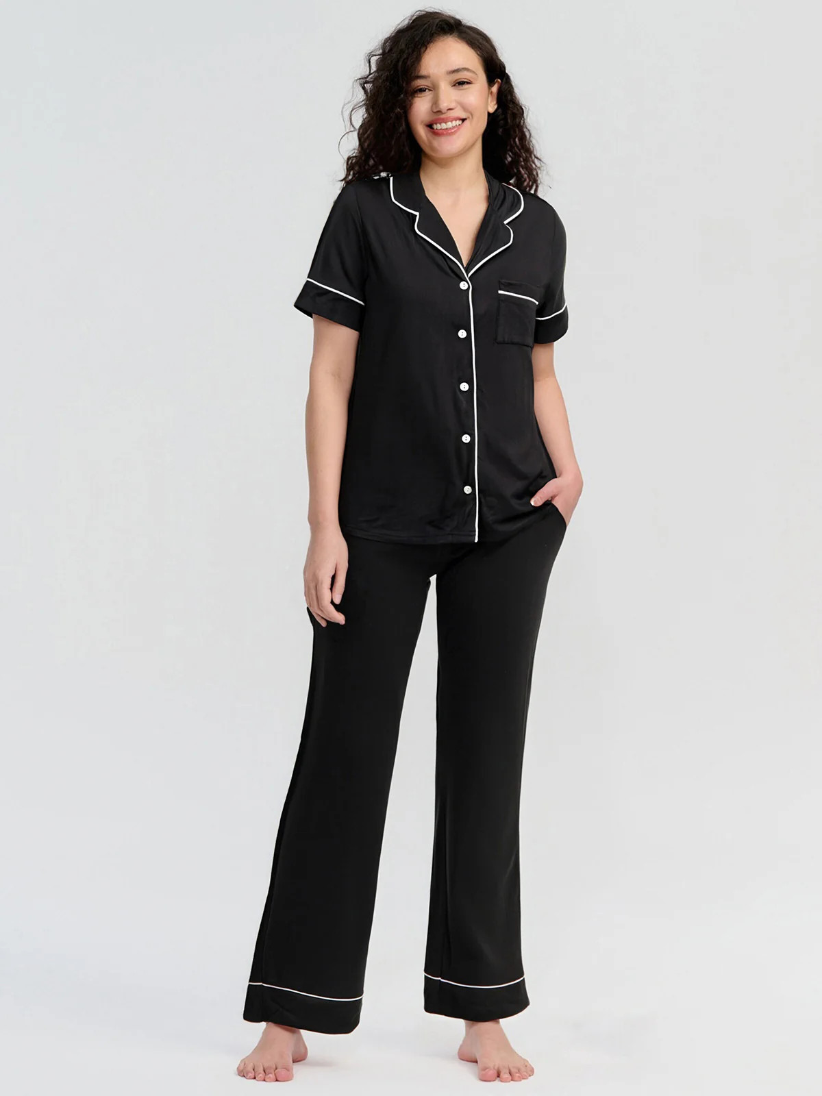 89th & Madison Solid Piped Short Sleeve Pajamas Set | 89th + Madison