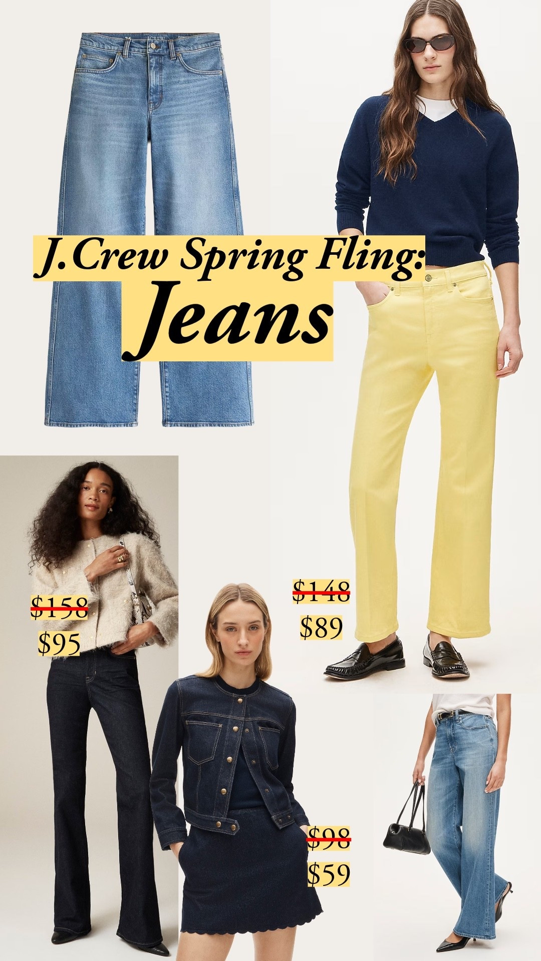 Staples like dark rinse bootcut jeans to special pieces in butter yellow, all <$100. I size down from my usual 26 to 25 in J.Crew denim

#LTKootd #LTKSaleAlert