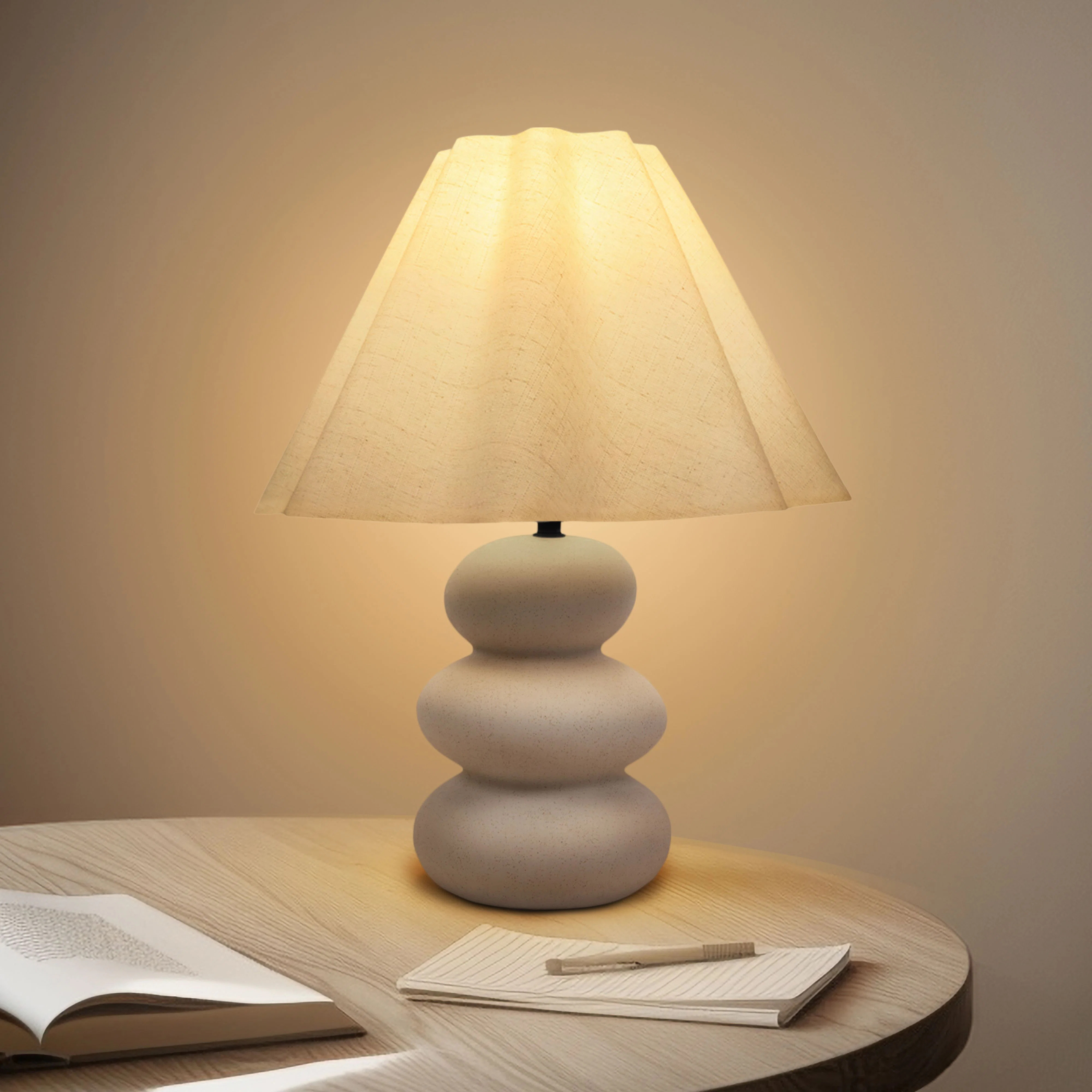 Kelsey 17.5" LED Bohemian Table Lamp With Cream Ceramic Base | Wayfair North America