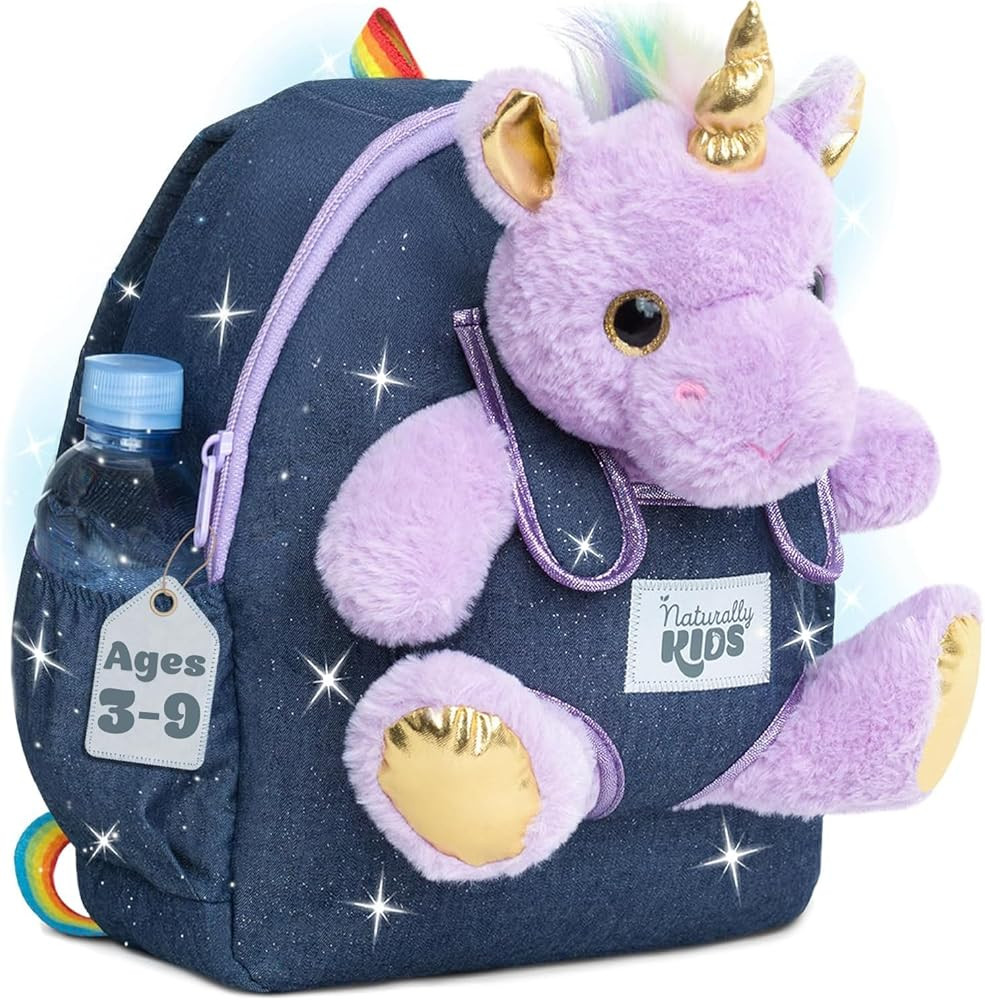Naturally KIDS 【Upgraded】 Medium Backpack w Removable Purple Unicorn Toy for Girls Age 4-7 | ... | Amazon (US)