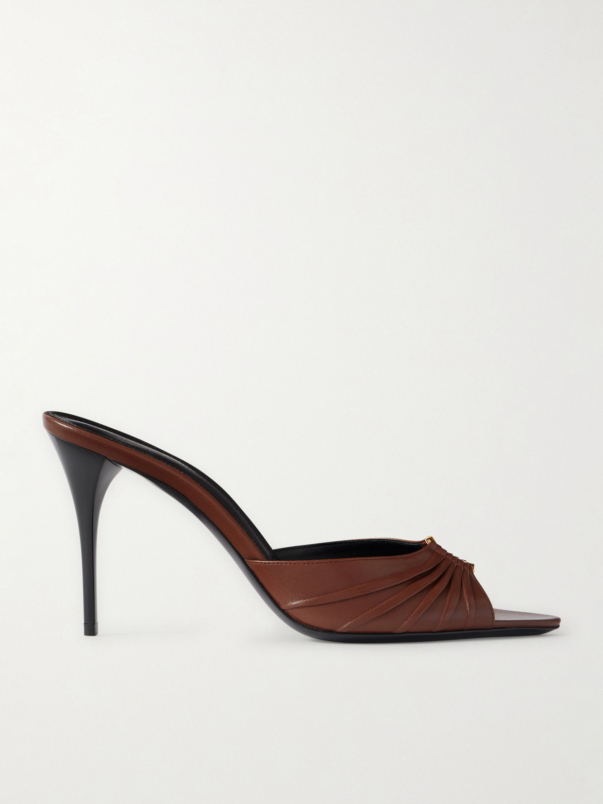 SAINT LAURENT - Babylone Embellished Gathered Leather Mules - Brown | NET-A-PORTER (US)