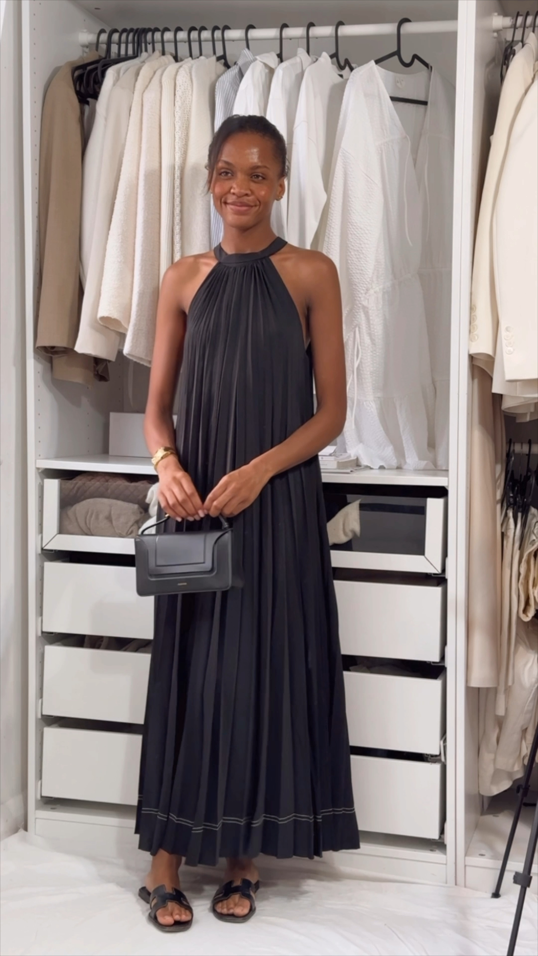 Massimo Dutti maxi dress, pleated dress, monochrome outfit, Hermes sandals, summer outfit, maxi dress, Polene jewellery 

#LTKuk #LTKstyletip #LTKsummer