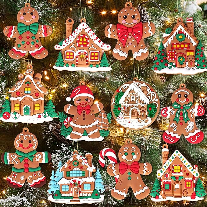 12Pcs Gingerbread Ornaments for Christmas Tree Decorations, Plastic Gingerbread Christmas Decorat... | Amazon (US)