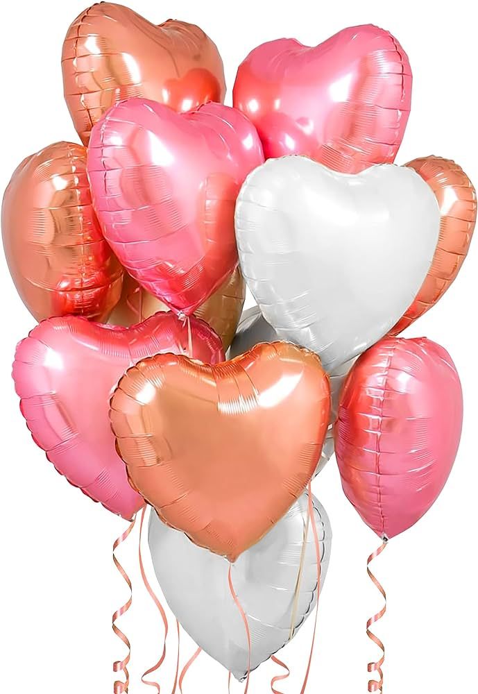 Rose Gold and Pink Heart Balloons - 18 Inch, Pack of 12 | Metallic Heart Balloons Foil for Valent... | Amazon (US)