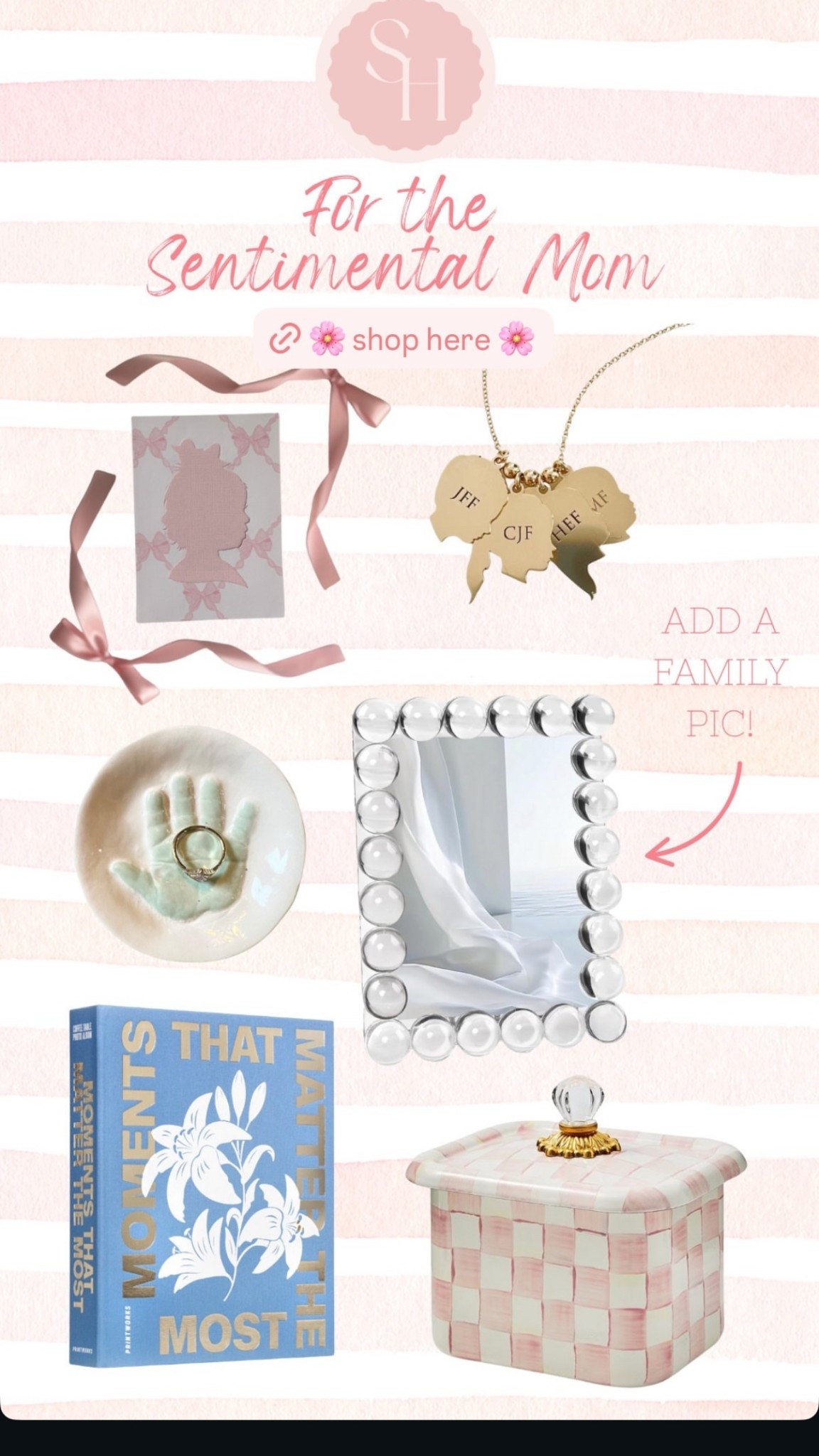 Gift ideas for the sentimental mom (oh hi!) 

Custom Silhouette 
Personalized jewelry 
Recipe box 
Baby handprint 
Pretty photo album 


#LTKmomlife #LTKGiftGuide #LTKHoliday