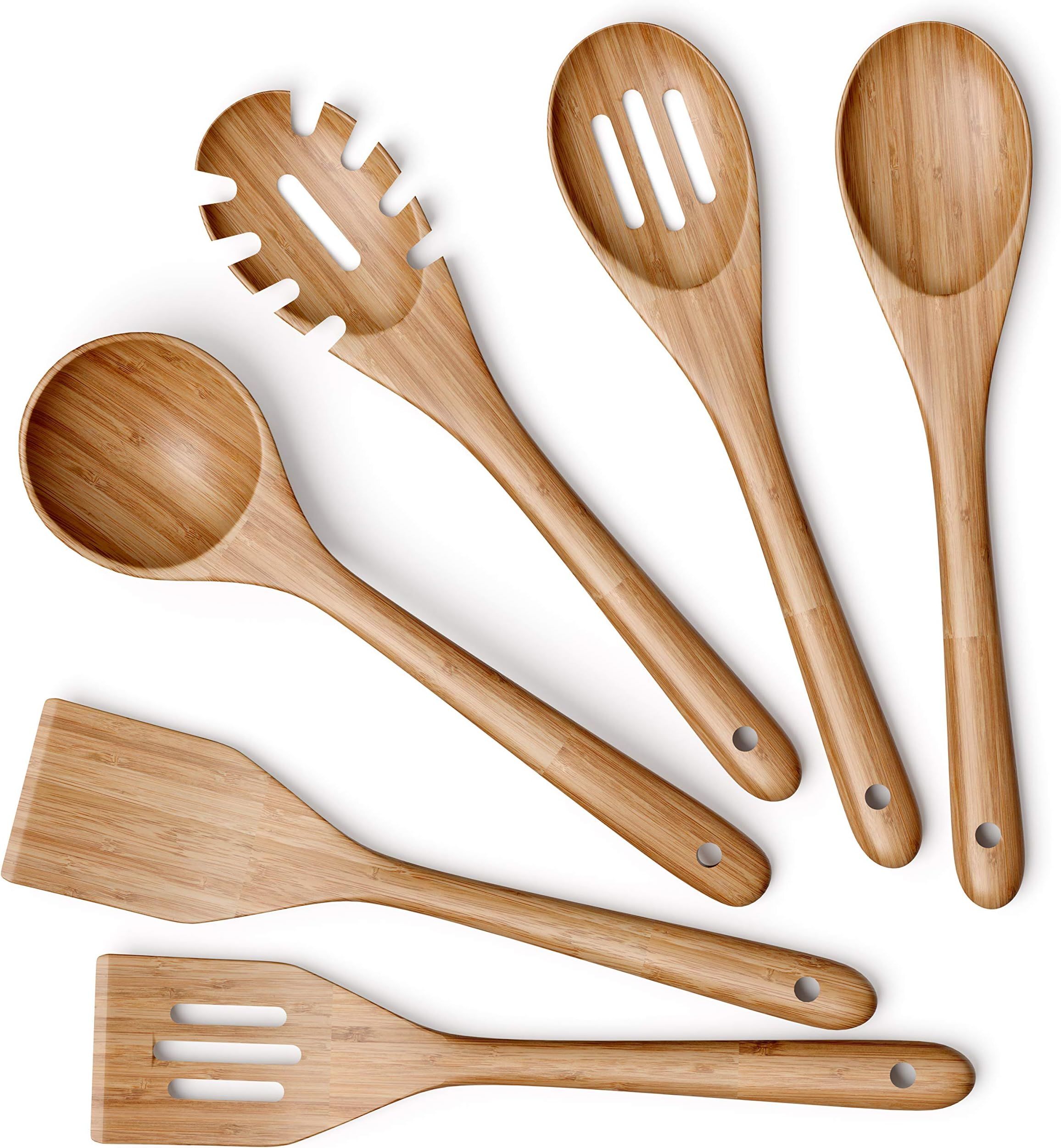Wooden Kitchen Utensils Set - 6 Piece Non-Stick Bamboo Wooden Utensils for Cooking - Easy to Clean R | Amazon (US)