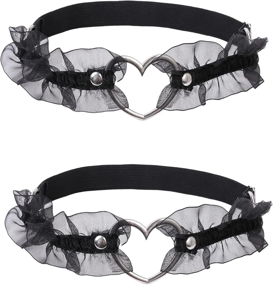2PCs Adjustable Heart Lace Thigh Garter, Elastic Leg Garters Belt for Women Parties, Black/Red/Pi... | Amazon (US)