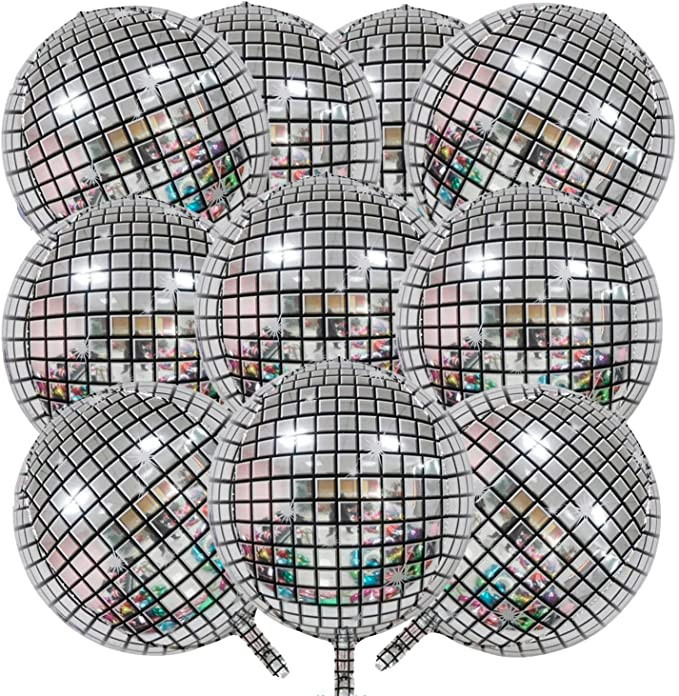 KALOR 22 Inch Silver Disco Ball Mylar Balloons,10 Pcs Metallic Large 4D Giant Round Foil Balloon ... | Amazon (US)