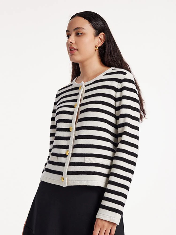 Button Up Woolen Striped Cardigan | GoeliaGlobal