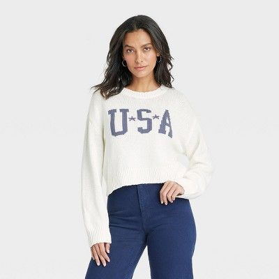 Women's Flag Graphic Sweater - Off-White M | Target